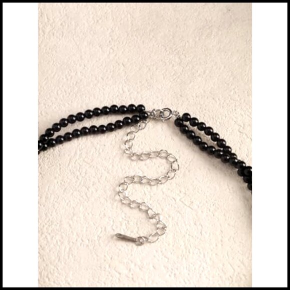 Gothic Vintage Crystal Choker Necklace Double Strand Beaded Minimal Y2K - Picture 7 of 7